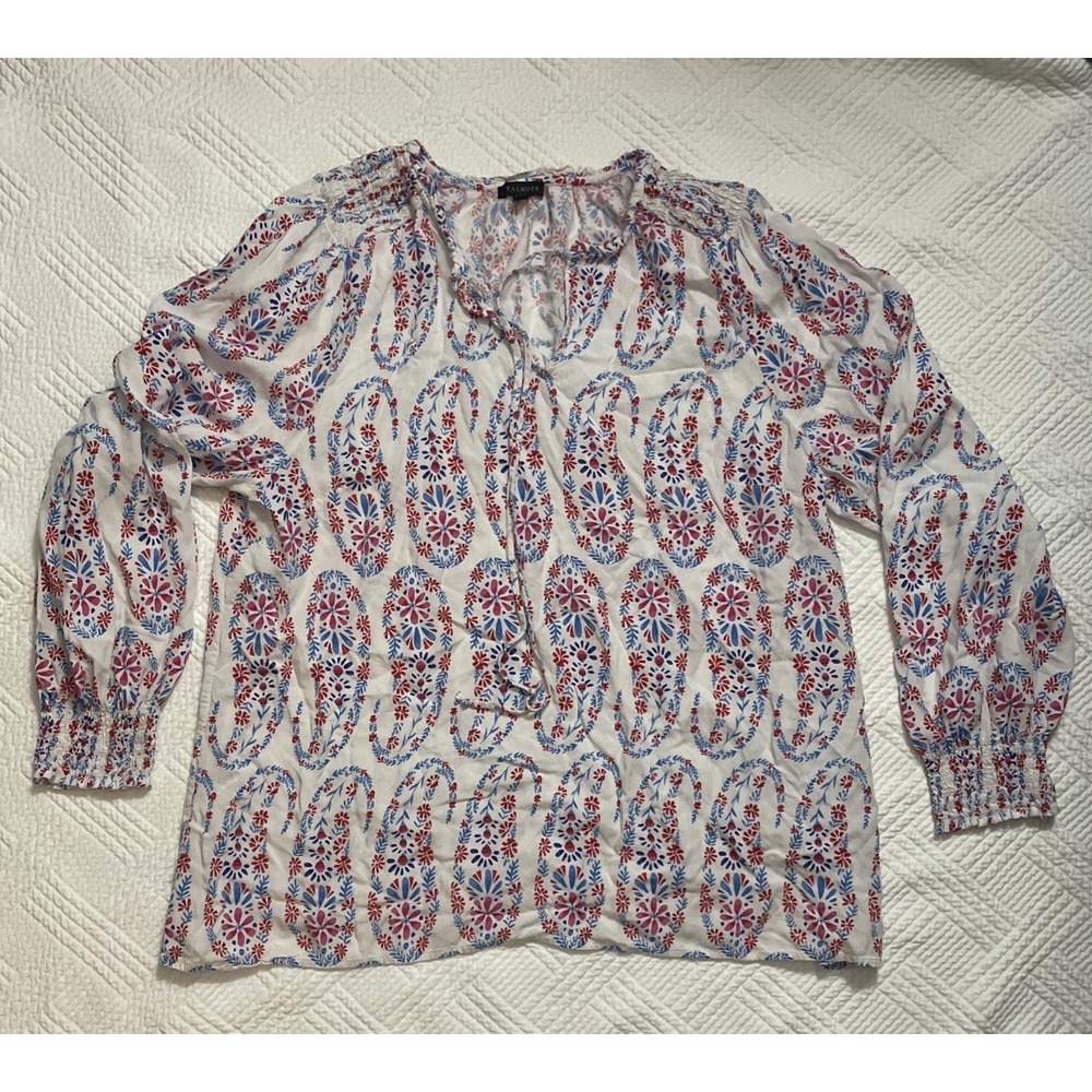 Talbots Women's XL Top Bohemian Paisley Floral Festival Hippie Long Sleeve
